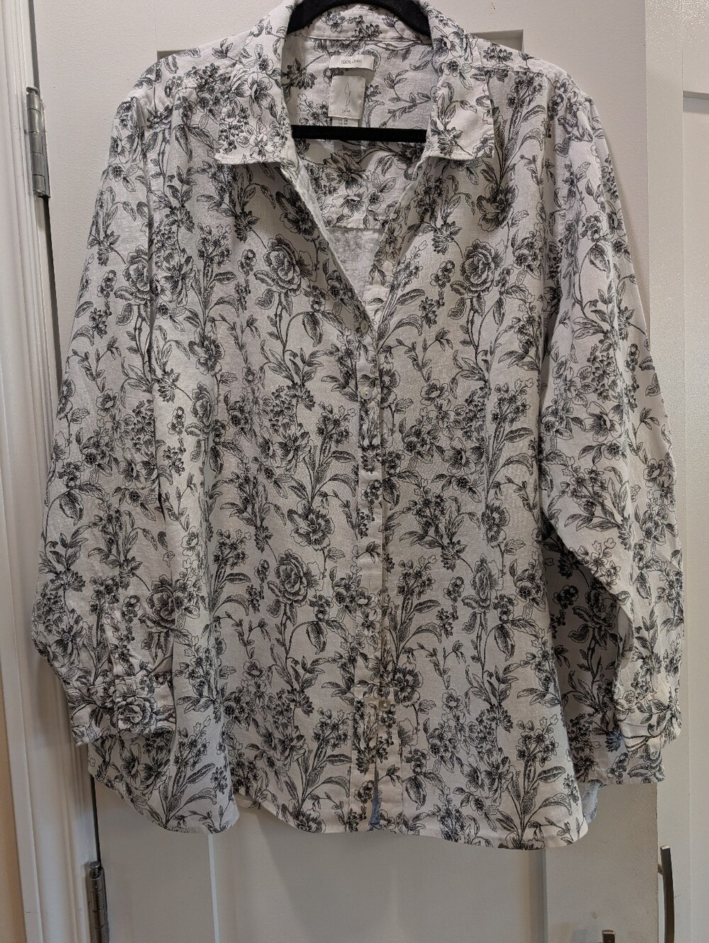 100% Linen Button Down Blouse,3X